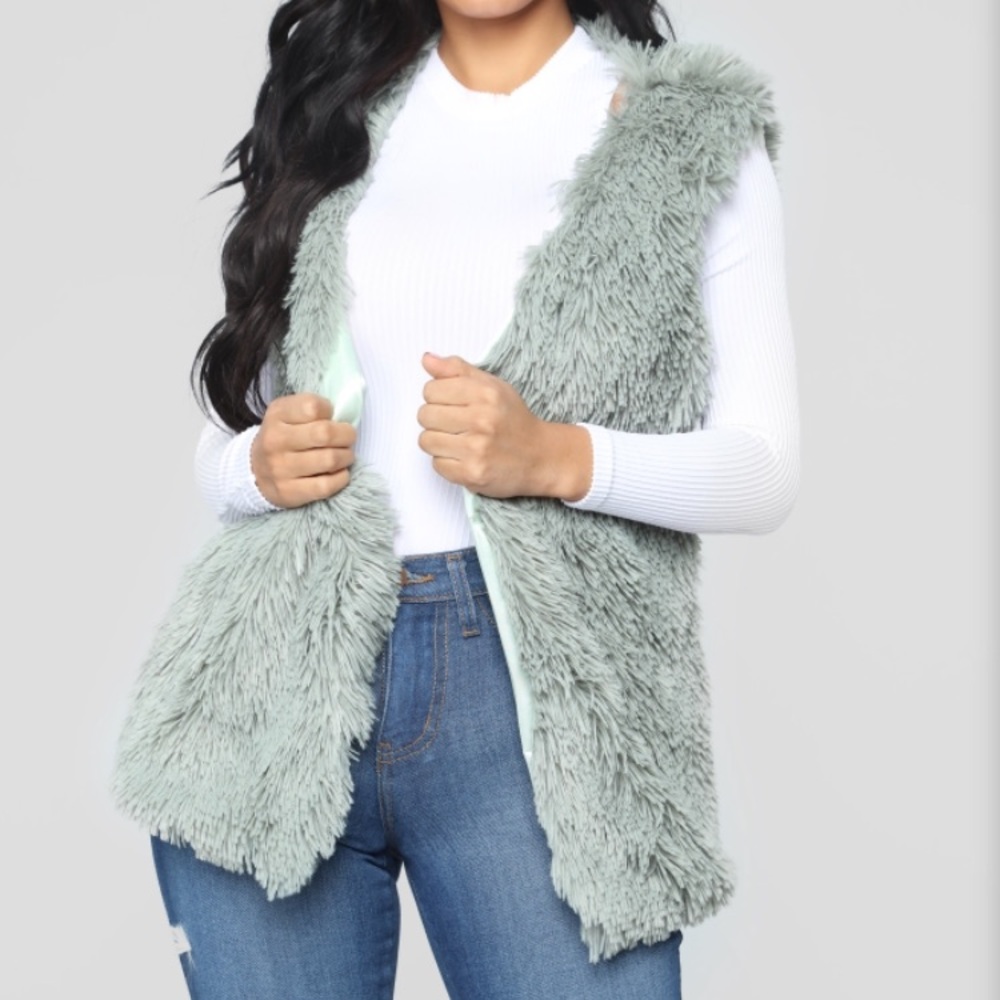 Faux Fur Vest - Sage